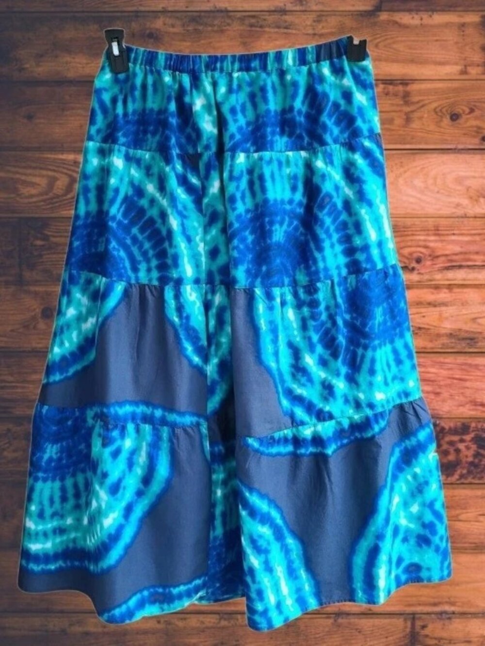 Jones New York Women’s Maxi Skirt – Blue Tie Dye Tiered Peasant Style (Size L)